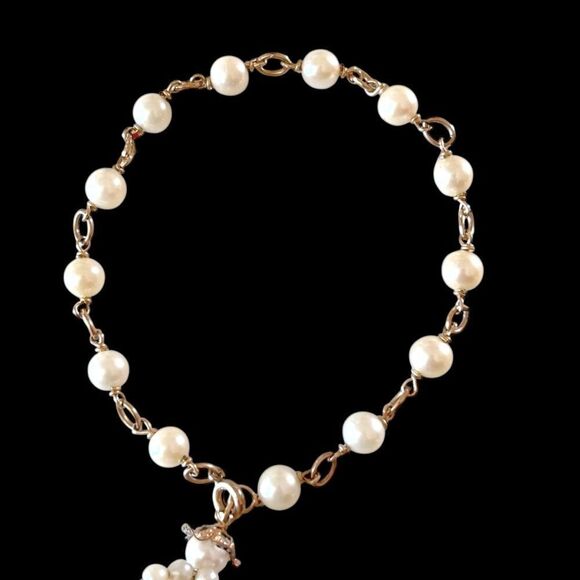 12k Gold Chain Link Pearl Bracelet w/Clown Charm - Picture 3 of 4
